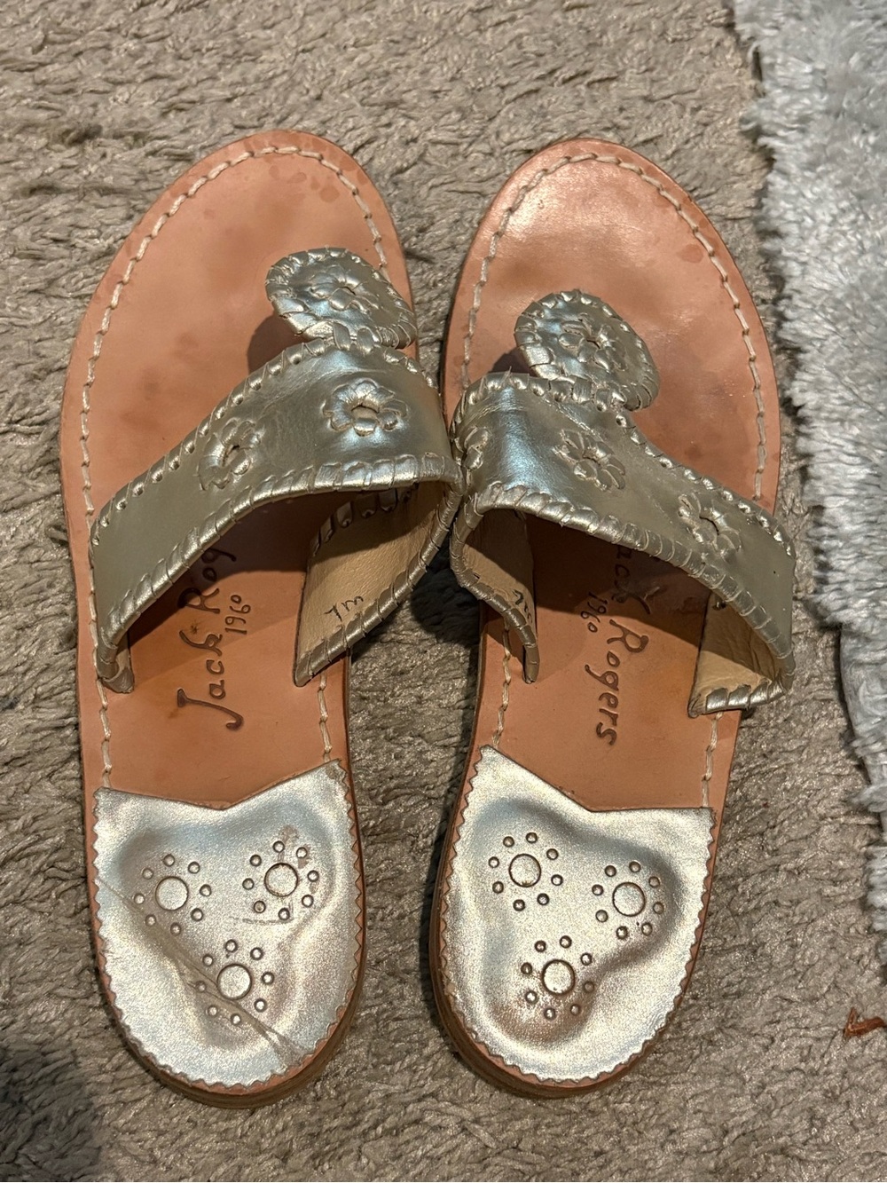 Jack Rogers Metallic Gold Leather Thong Sandals